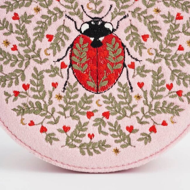 Fable England Ladybug Pink Velvet Embroidered Circle Jewellery Box