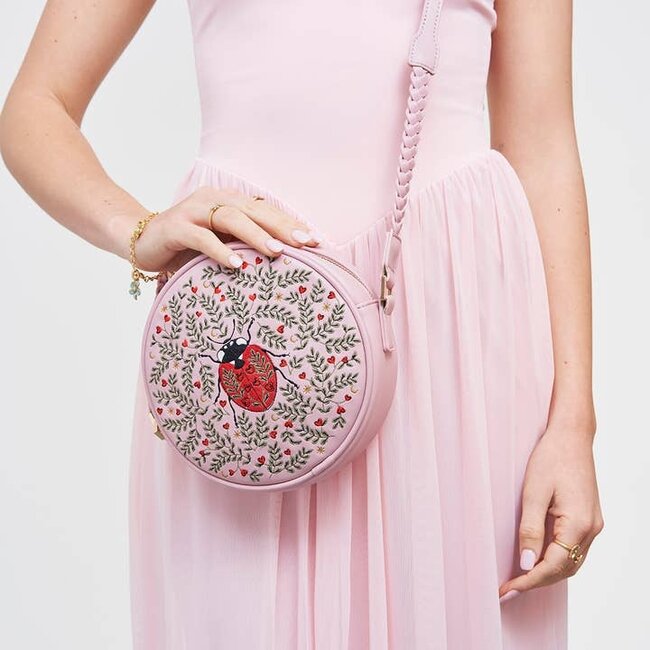 Fable England Ladybug Pink Embroidered Circle Bag