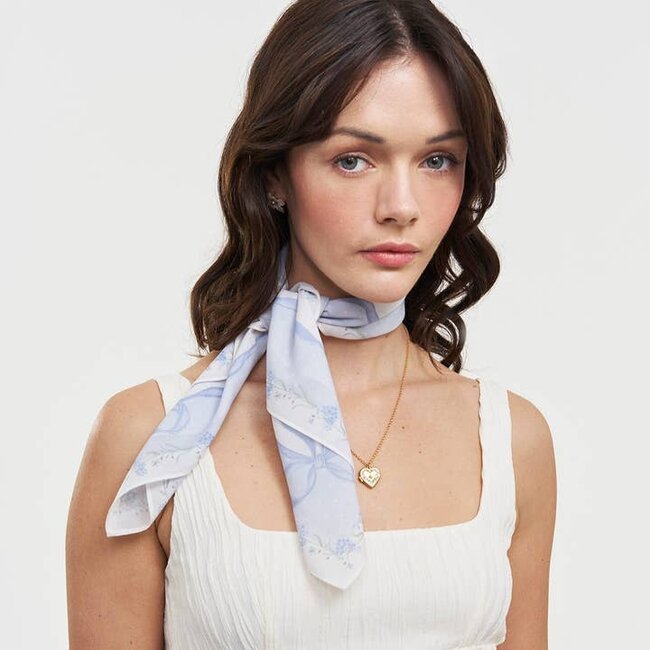 Fable England Bow & Floral Blue Square Scarf