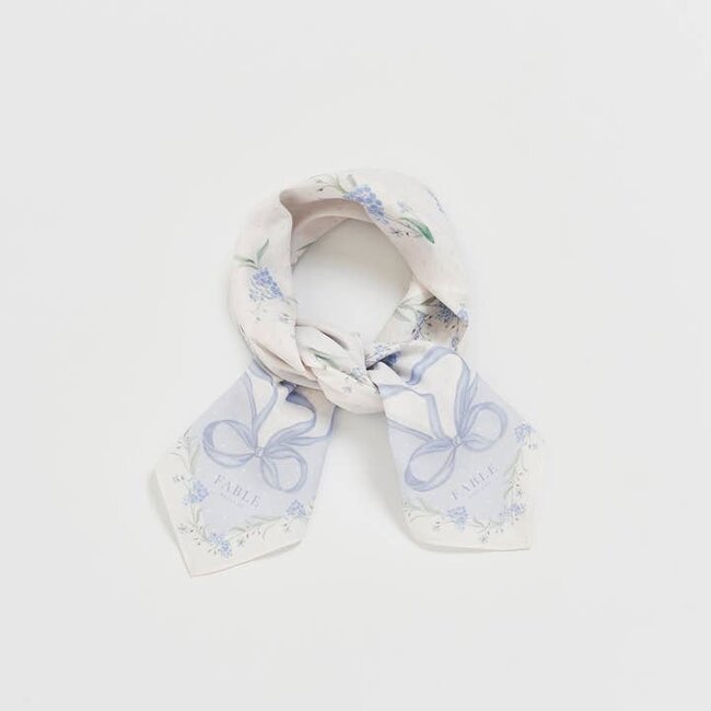 Fable England Bow & Floral Blue Square Scarf