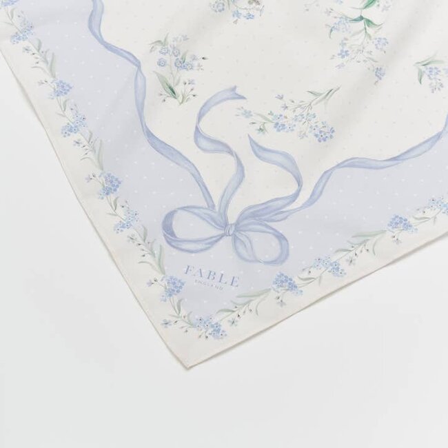 Fable England Bow & Floral Blue Square Scarf