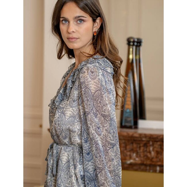 Paisley Print Ruffled Blouse