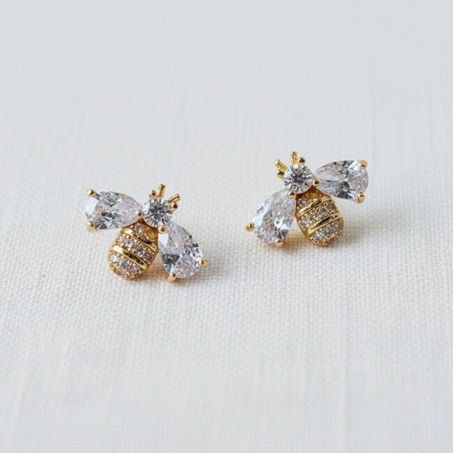 Miniature CZ Bee Stud Earrings