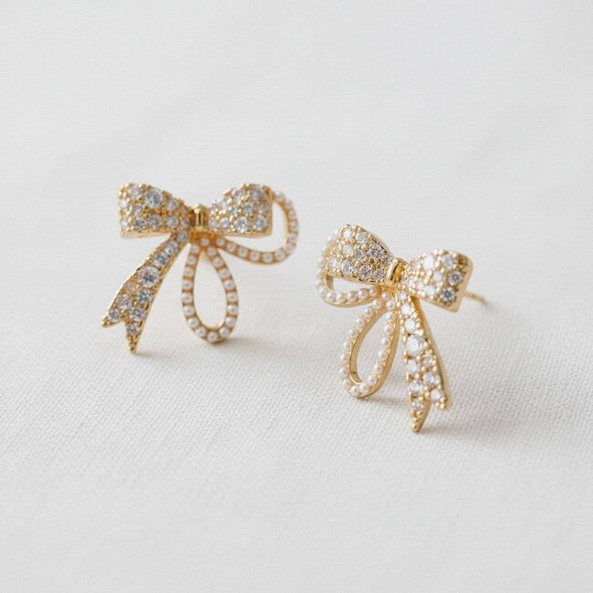 Pearl & CZ Bowknot Earrings