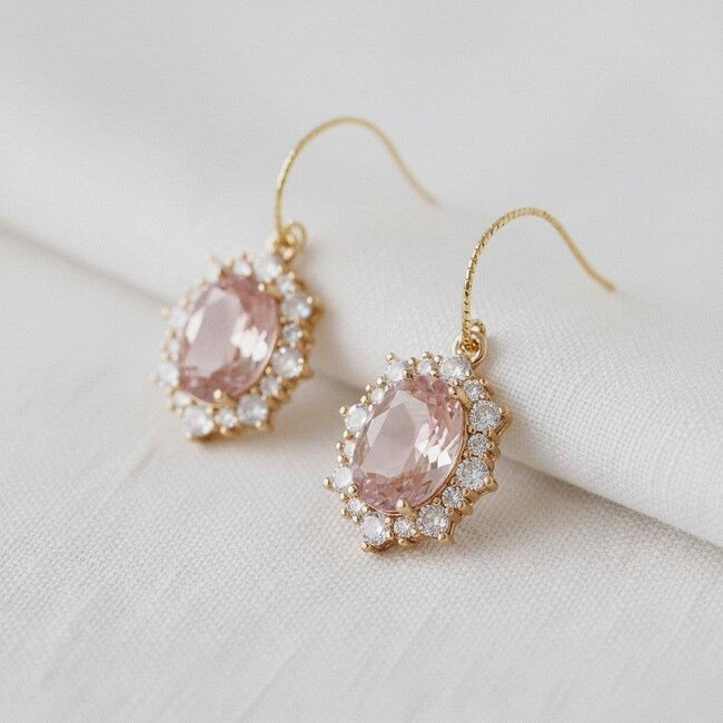 Vintage Inspired Pink Gemstone Cubic Zirconia Dangle Earrings