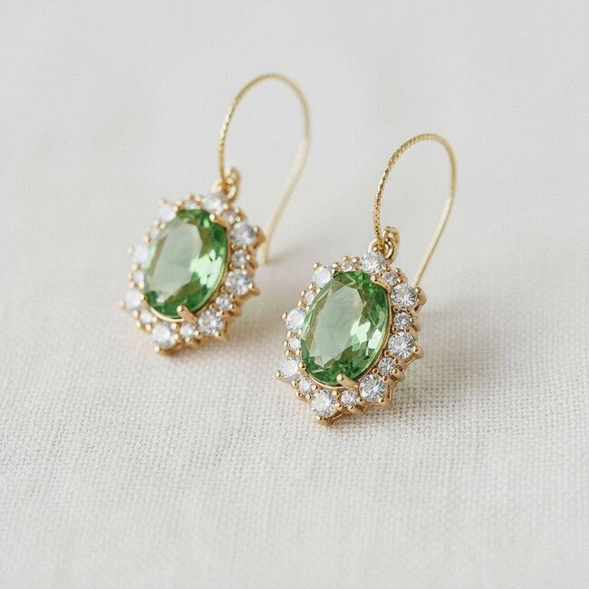 Olive Green Gemstone Drop Earrings