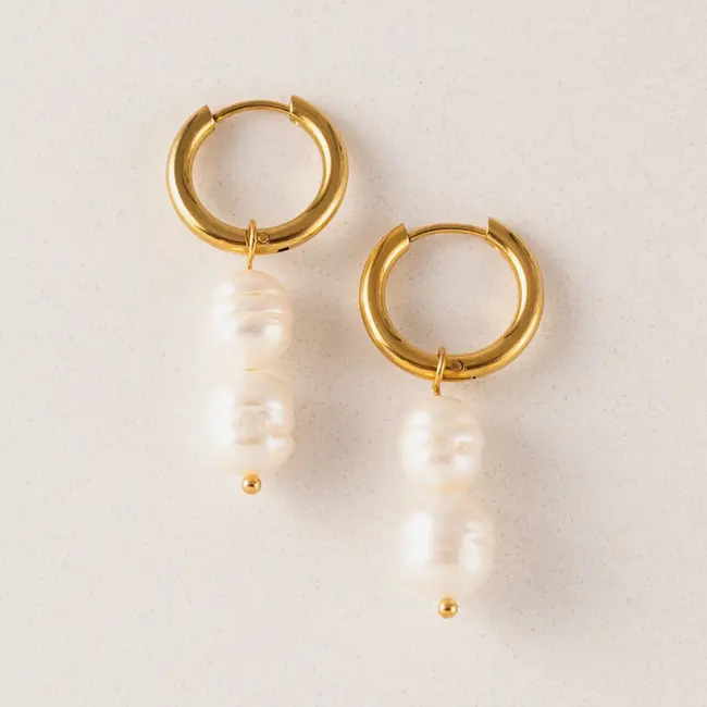 Lover’s Tempo Oceane Double Pearl Hoops Gold - Waterproof