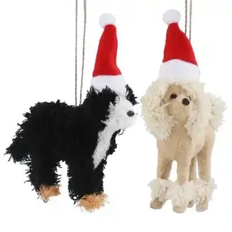 Gisela Graham Faux Fur Dog w Santa Hat Decoration (2 designs)