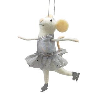 Ornament - Wool Mouse 4"X5.5" Silver Dress Skating