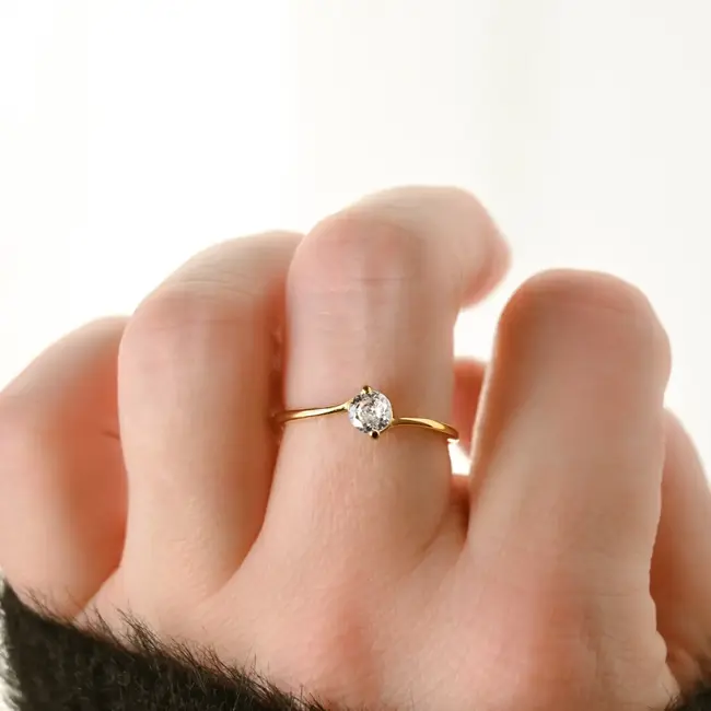 Gold Cubic Zirconia Solitaire Ring - Waterproof