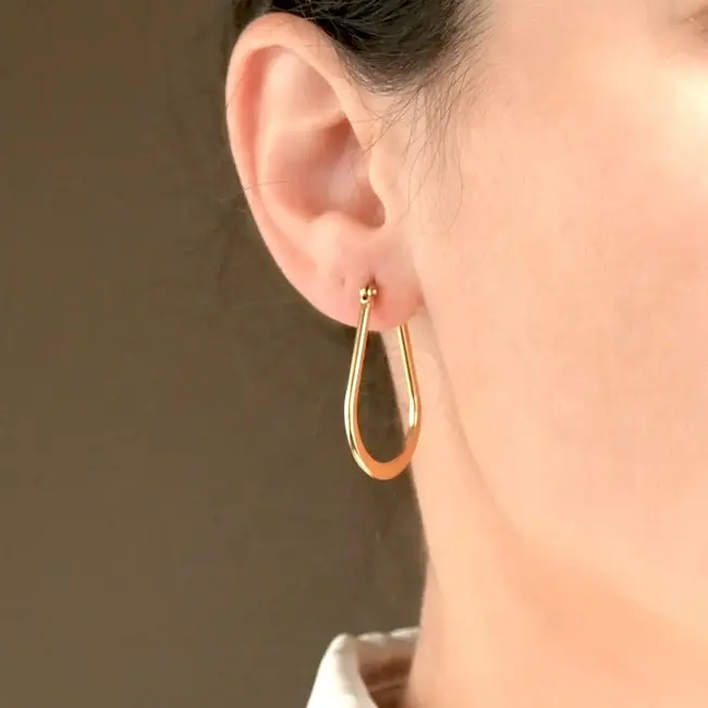 Gold Flat Teardrop Hoops - Waterproof