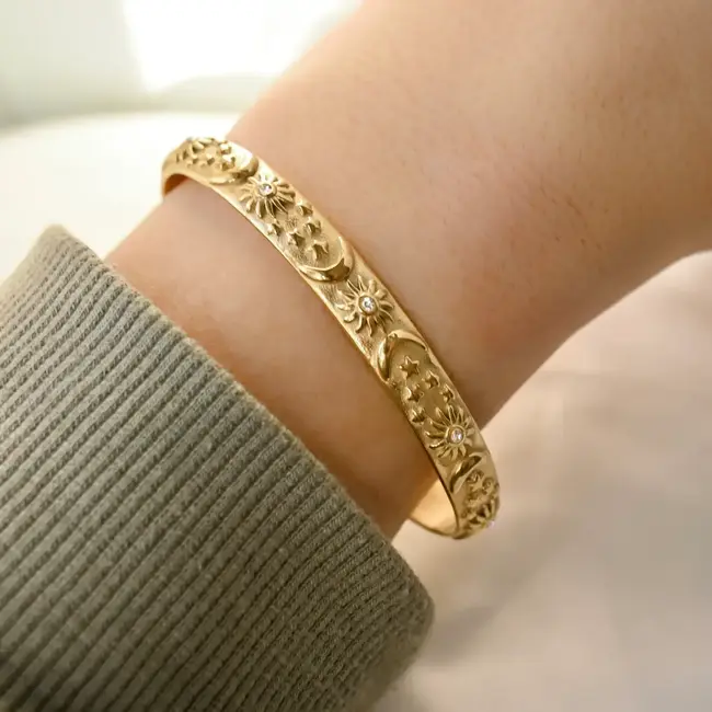 Gold Celestial Embossed Cuff - Waterproof