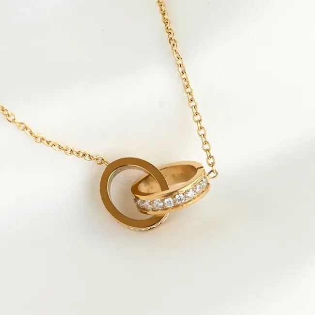 Pave Linked Circles Cubic Zirconia Necklace - Waterproof-18"0