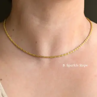 Gold Sparkle Rope Chain Necklace - Waterproof - 18"