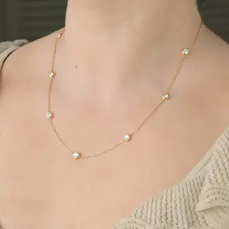 Dainy Bezel Cubic Zirconia Necklace - Waterproof - 18"