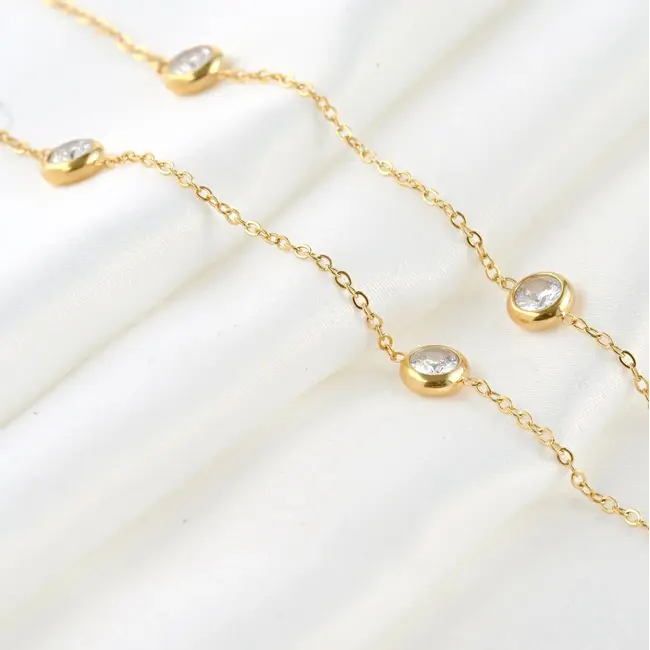 Dainy Bezel Cubic Zirconia Necklace - Waterproof - 18"