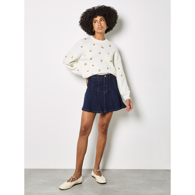 Apricot Lemon Embroidered Jumper in Cream