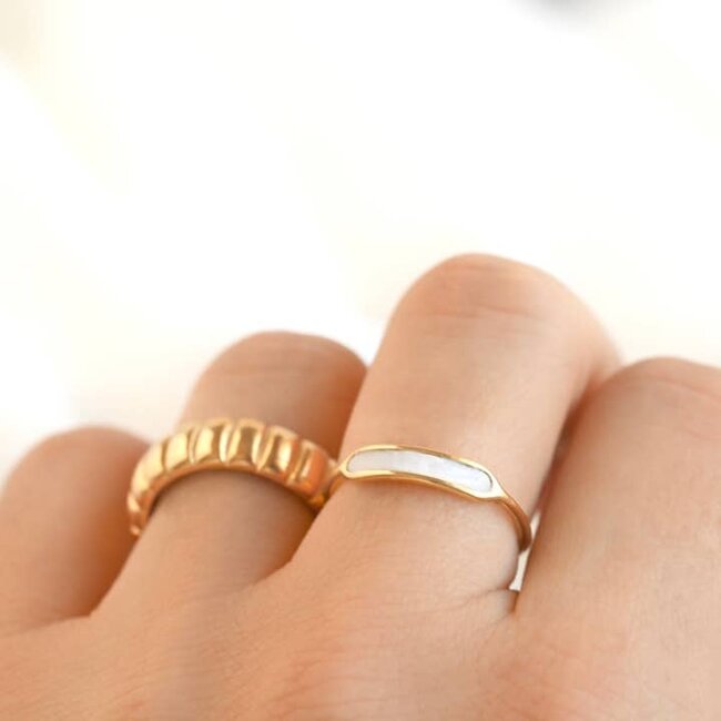 Gold Mother of Pearl Slim Ring - Waterproof