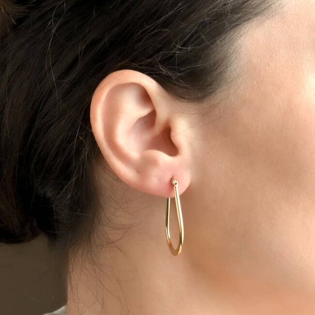 Gold Flat Teardrop Hoops - Waterproof