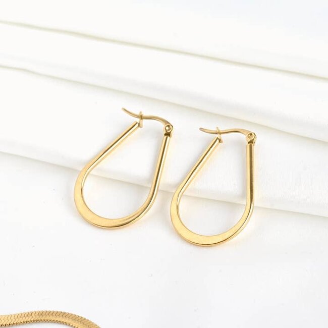 Gold Flat Teardrop Hoops - Waterproof