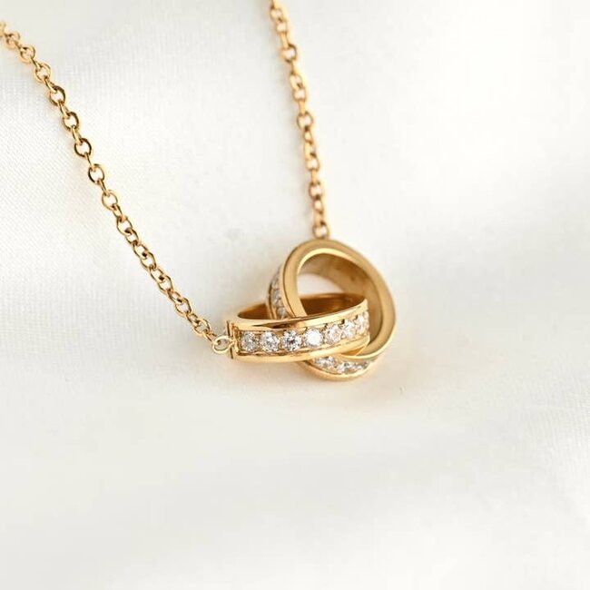 Pave Linked Circles Cubic Zirconia Necklace - Waterproof-18"0