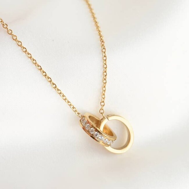 Pave Linked Circles Cubic Zirconia Necklace - Waterproof-18"0