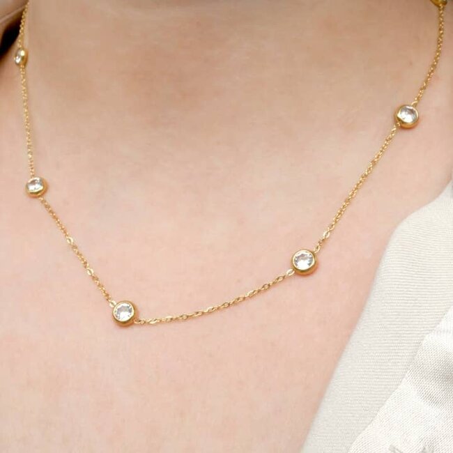 Dainy Bezel Cubic Zirconia Necklace - Waterproof - 18"