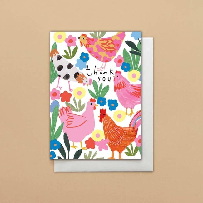Stop The Clock Design Cards - Pack of 8 - Chicken & Flowers - Thank You