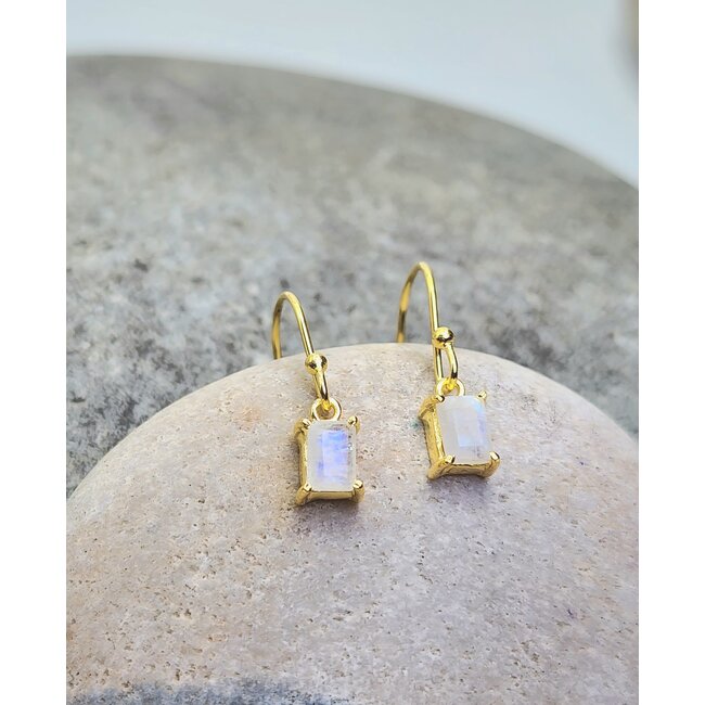 Heart + Lotus Embodied Radiance Earrings in Rainbow Moonstone + Gold