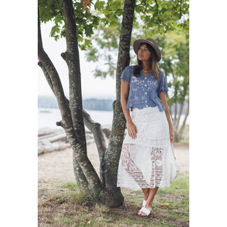 Papillon Short Sleeve Floral Button Front Cardigan In Periwinkle