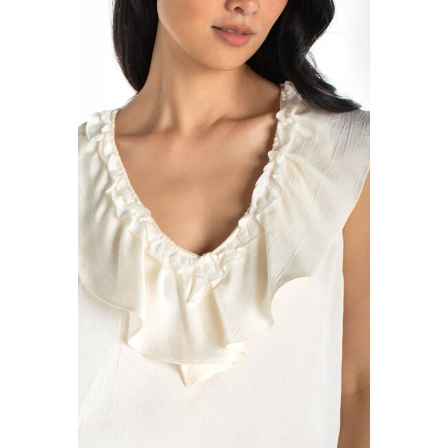 Liverpool Los Angeles Ruffle Front Sleeveless Woven Top In French Vanilla