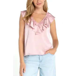 Liverpool Los Angeles Ruffle Front Sleeveless Woven Top In Light Rose