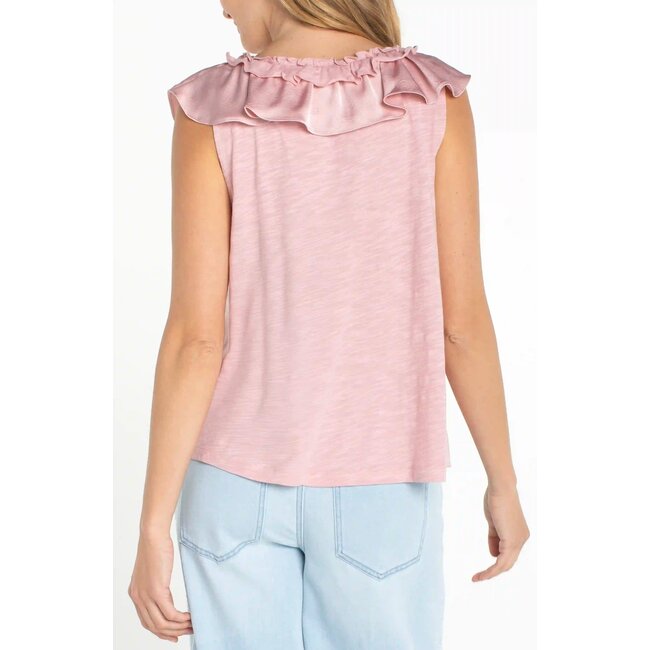 Liverpool Los Angeles Ruffle Front Sleeveless Woven Top In Light Rose