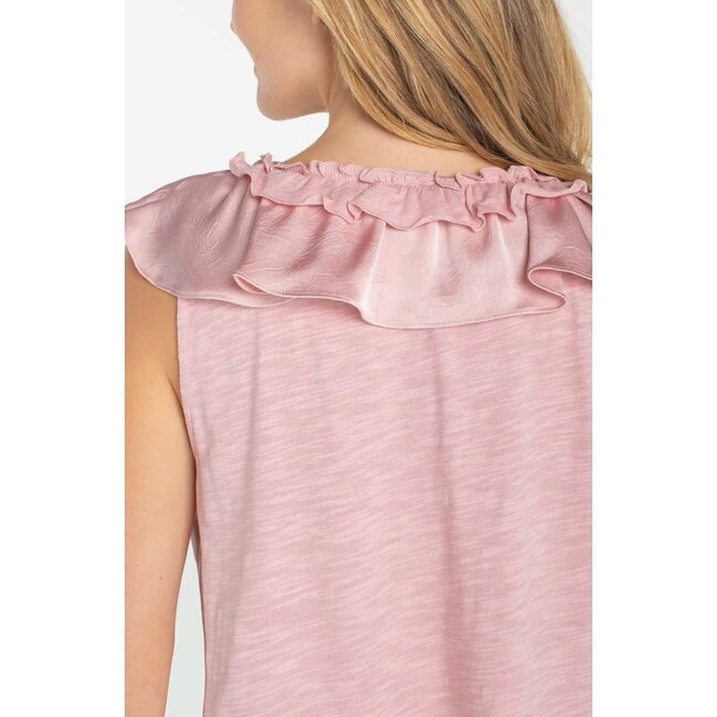 Liverpool Los Angeles Ruffle Front Sleeveless Woven Top In Light Rose
