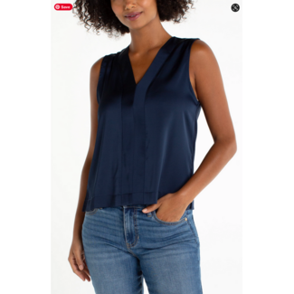 Liverpool Los Angeles Sleeveless V-Neck Woven Top In Dark Navy