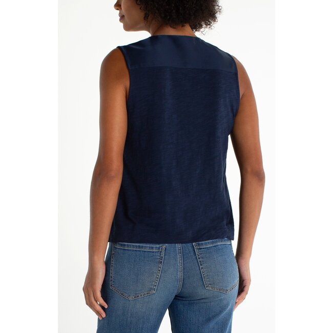 Liverpool Los Angeles Sleeveless V-Neck Woven Top In Dark Navy