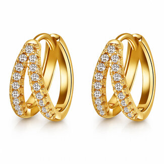 Waterproof Gold Double Cubic Zirconia Hoops