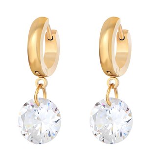 Cameron Rose Waterproof Jewellery Waterproof Gold Hoops with Cubic Zirconia Drop