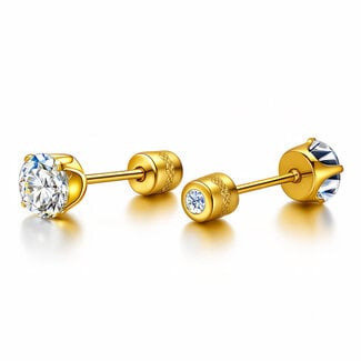Waterproof Gold Studs - Cubic Zirconia Solitaire