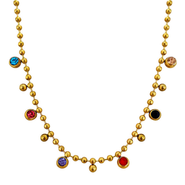 Cameron Rose Waterproof Jewellery Waterproof Gold Ball & Colourful Cubic Zirconia Necklace