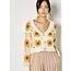Apricot Sunflower Hand Knit Button Cardigan in Stone