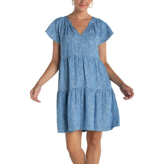 Liverpool Los Angeles Tiered Flutter Sleeve Dress In Indigo Roses