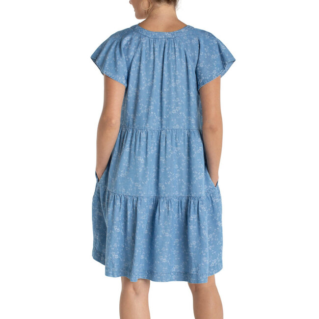 Liverpool Los Angeles Tiered Flutter Sleeve Dress In Indigo Roses