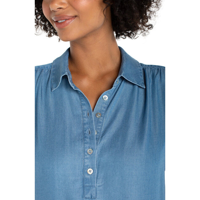 Liverpool Los Angeles Popover Shirt with Shirring In Sunlight Blue