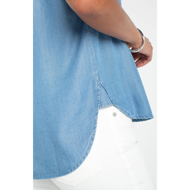 Liverpool Los Angeles Popover Shirt with Shirring In Sunlight Blue