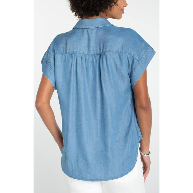 Liverpool Los Angeles Popover Shirt with Shirring In Sunlight Blue