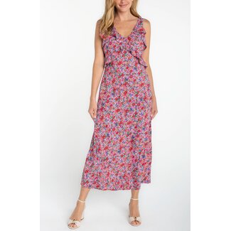 Liverpool Los Angeles Sleeveless Ruffle Front Maxi Dress In Pink Multi Floral
