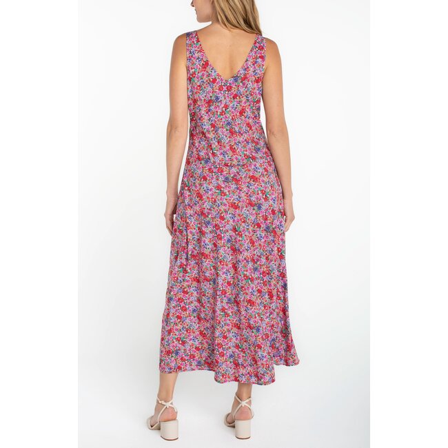 Liverpool Los Angeles Sleeveless Ruffle Front Maxi Dress In Pink Multi Floral