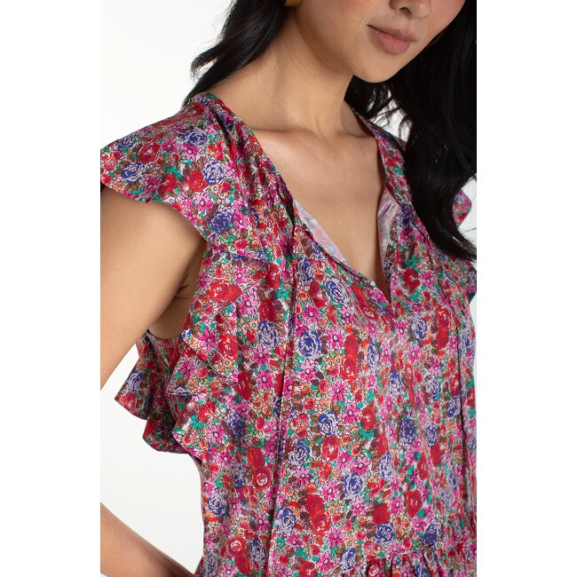 Liverpool Los Angeles Flutter Sleeve Peplum Top - Pink Multi Floral