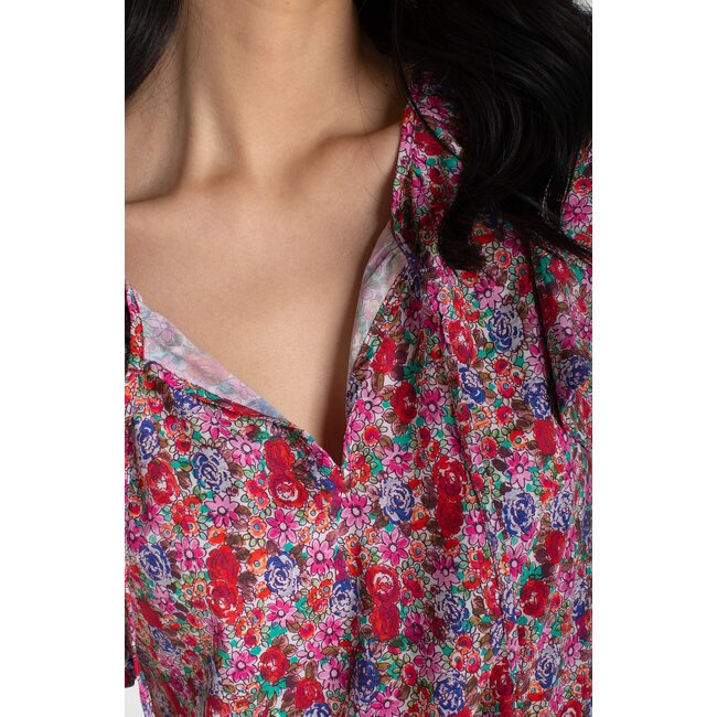 Liverpool Los Angeles Flutter Sleeve Peplum Top - Pink Multi Floral